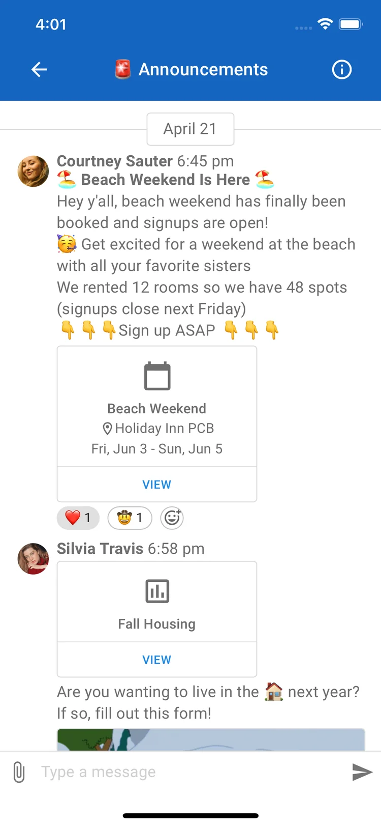 Greek Connect chapter messaging on iPhone